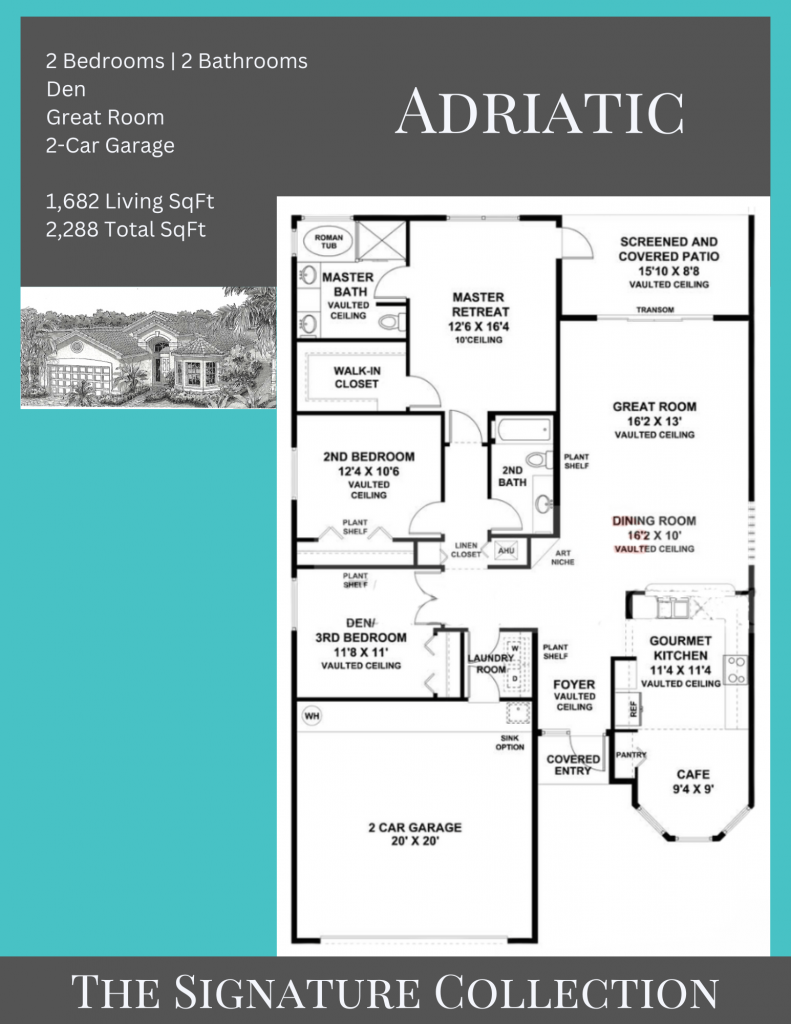 alt= "Adriatic floor plan in Valencia Palms with two bedrooms and two bathrooms."