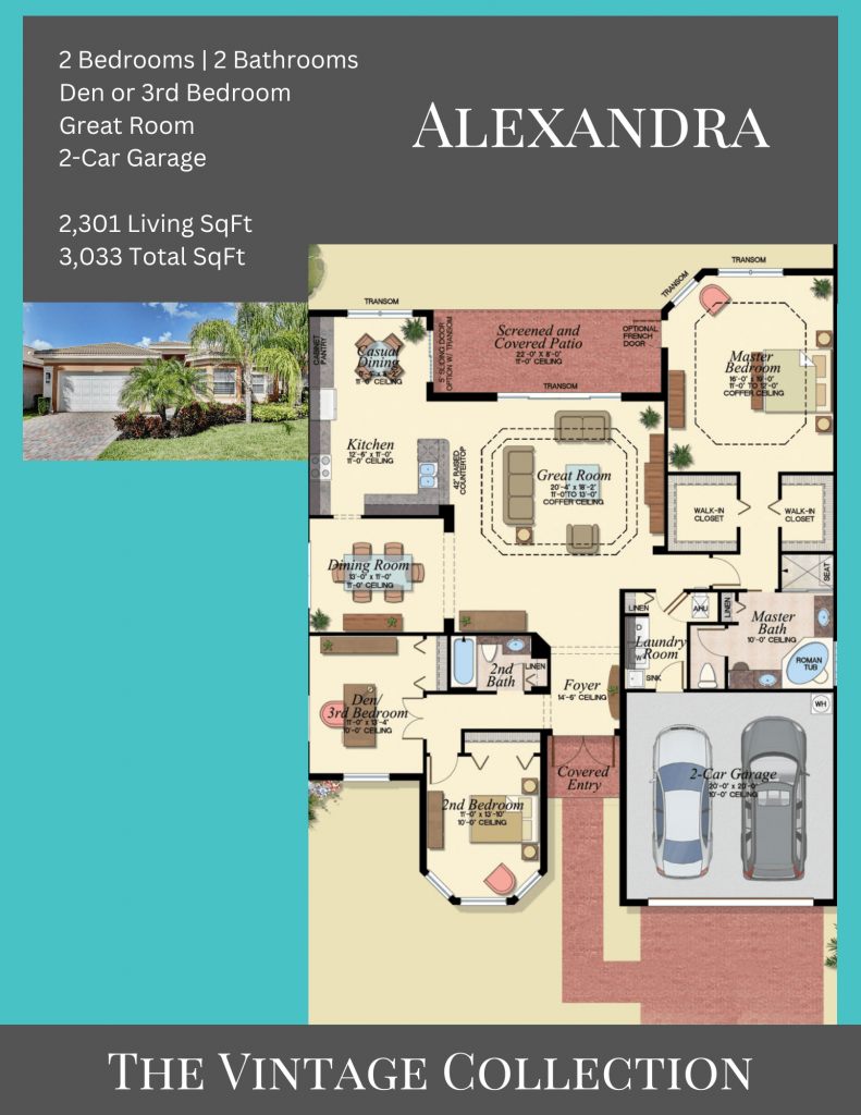 alt= "Alexandra floor plan in Valencia Cove with a screened covered patio."