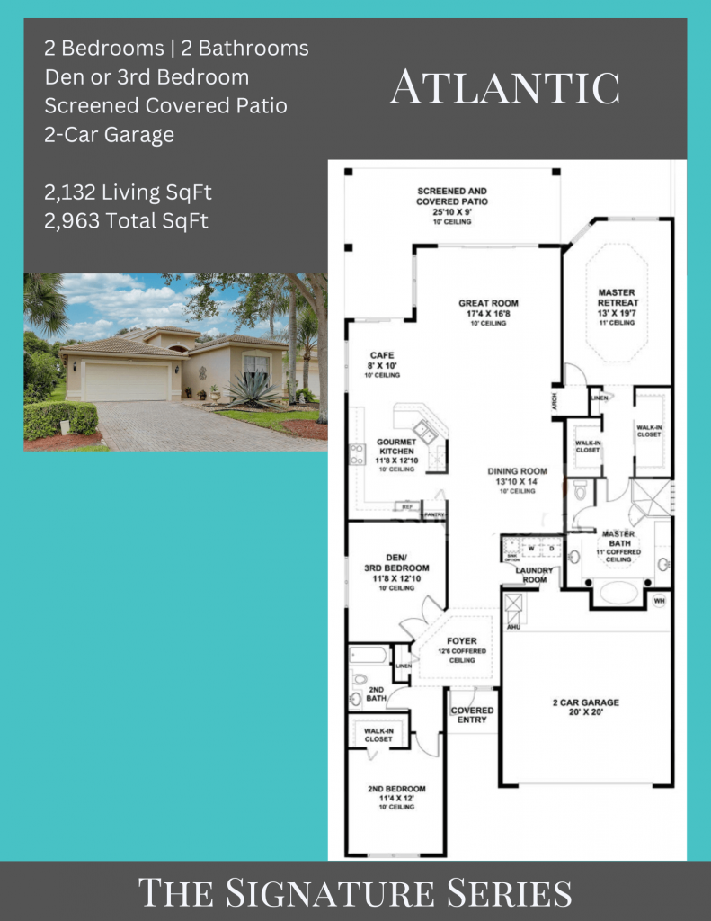 alt= "Atlantic floor plan in Valencia Shores with a screened covered patio."