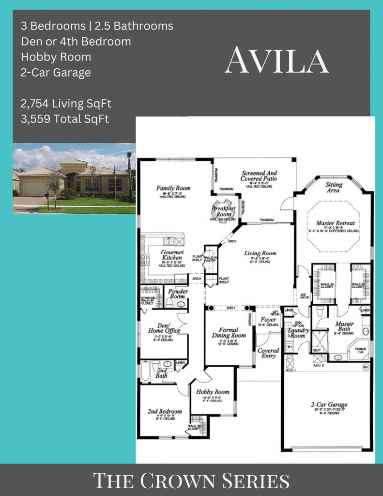 alt= "Avila floor plan in Valencia Shores with family and living rooms."