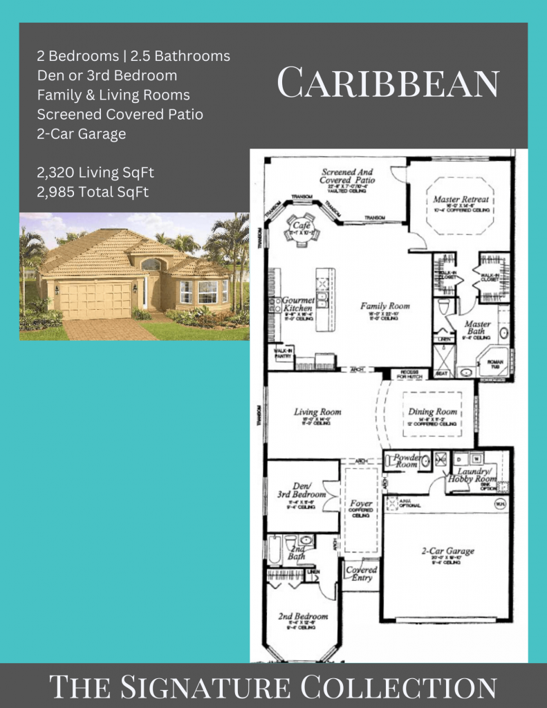 alt= "Caribbean floor plan in Valencia Pointe with a 2-car garage."