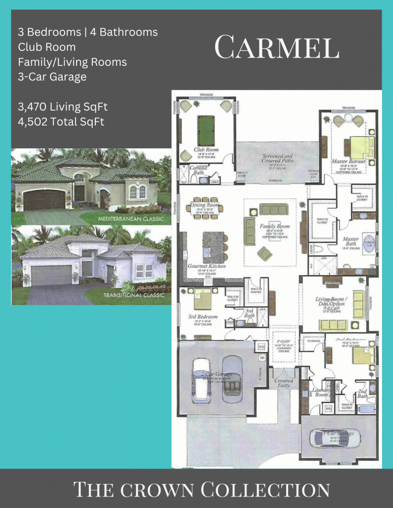 alt= "The Carmel floor plan at Valencia Sound with a 3-car garage."