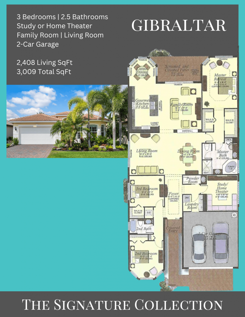 alt= "Gibraltar floor plan in Valencia Cove with family and living rooms."