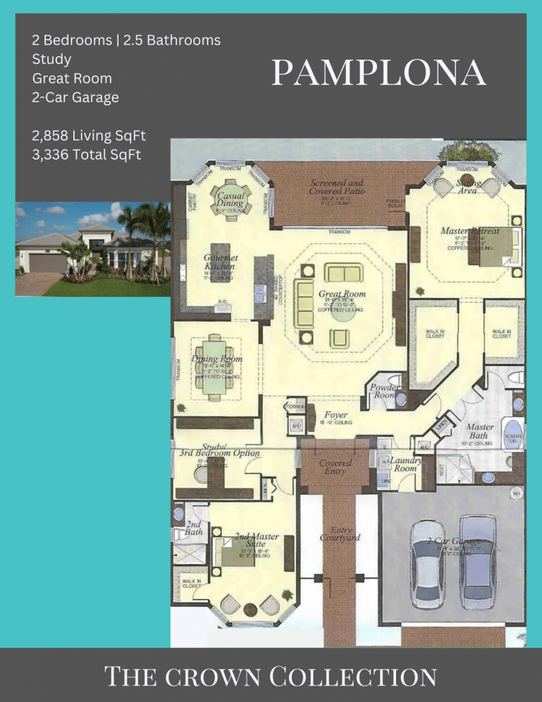 alt= "Pamplona floor plan in Valencia Bay with a study and a great room."