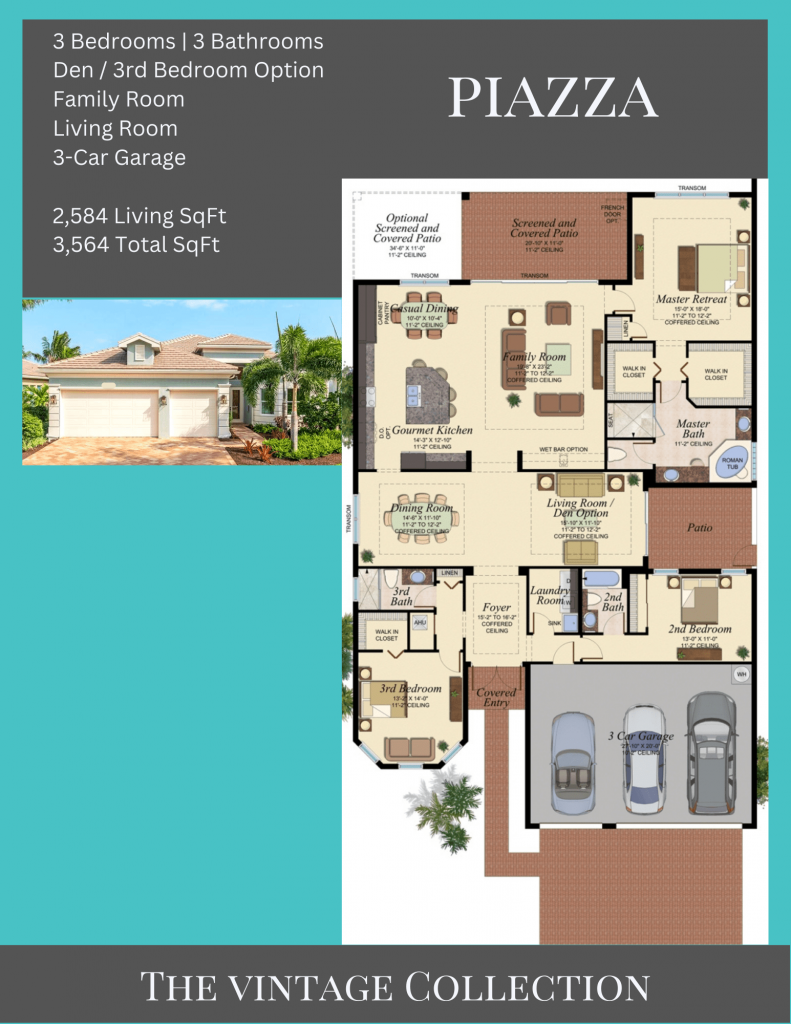 alt= "Piazza floor plan in Valencia Bay with family and living rooms."