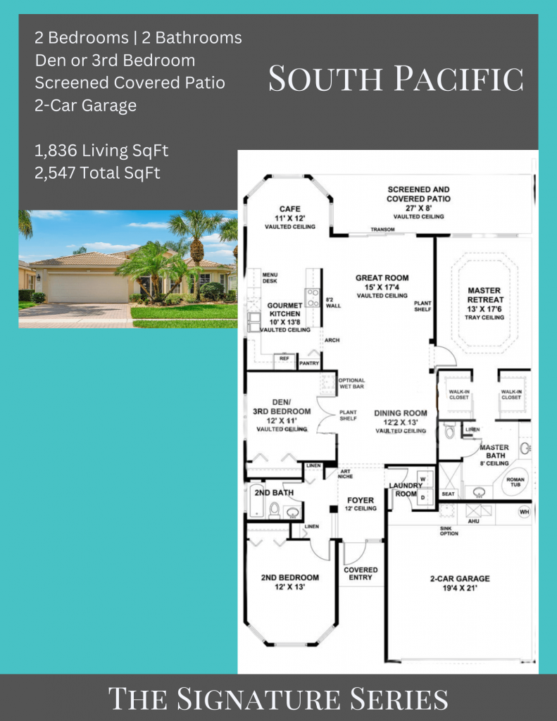 alt= "South Pacific floor plan in Valencia Shores with a 2-car garage."