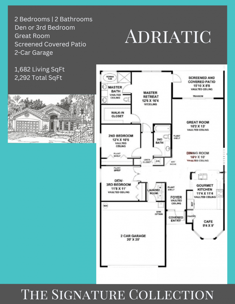 alt= "Adriatic floor plan in Valencia Lakes with approx. 2,292 total square feet."